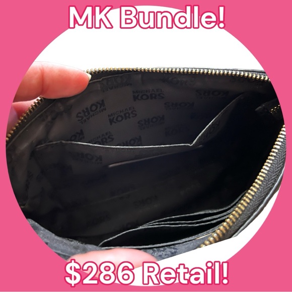 BUNDLE! Michael Kors Black Leather Full Zip Continental Wallet and Small Purse - Picture 6 of 16